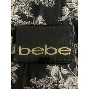 BEBE Fabiola Saffiano Clutch Purse Y2K Style Bag Black Gold